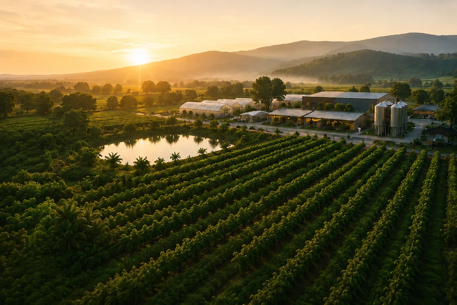 Agricultural landscape at sunrise